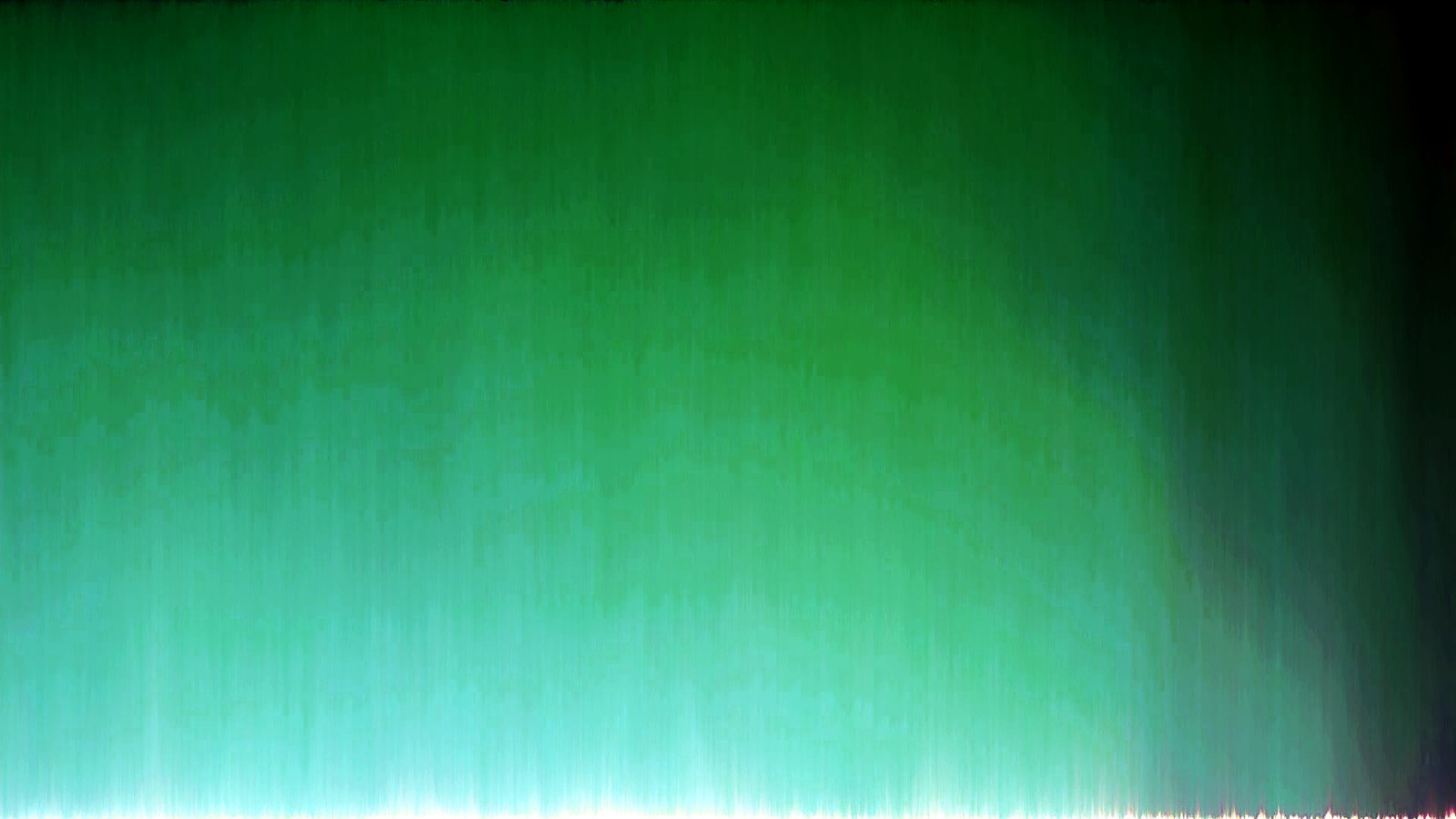 L'image « développée » : un dégradé de bandes verticales serrées, du vert sombre au turquoise pâle, obtenu en reclassant par ordre croissant tous les pixels d'un paysage publicitaire.